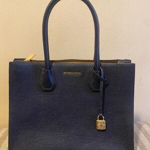 Michael Kors Dark Blue Satchel with Gold Accents